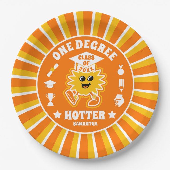 One Degree Hotter Retro Graduation Party Paper Plate (Front)