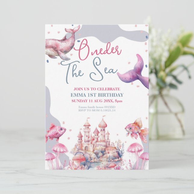 One-der sea 1st birthday invitation (Standing Front)