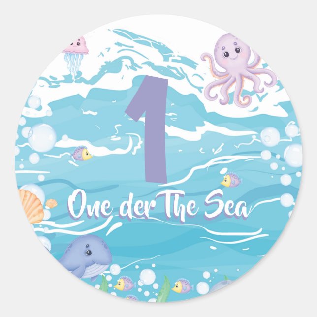 One-der The Sea First Birthday Party  Classic Round Sticker (Front)