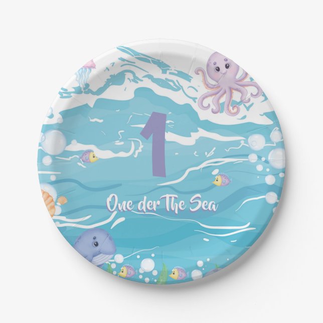 One-der The Sea First Birthday Party  Paper Plate (Front)