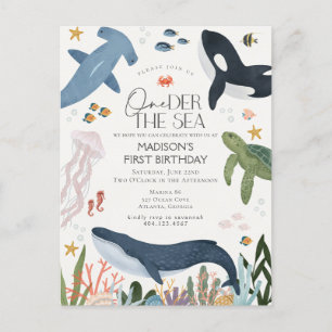 One-der The Sea Gender Neutral Birthday Invite Postcard