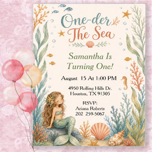 One Der The Sea Mermaid Birthday Party Invitation