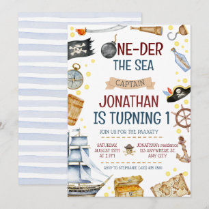 One-der The Sea Pirate Ship 1st Birthday Party Invitation