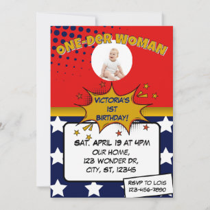 One-Der Woman, Superhero 1st Birthday  Invitation