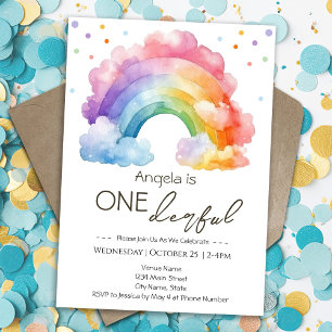 One derful 1st birthday Rainbow Kids  Invitation