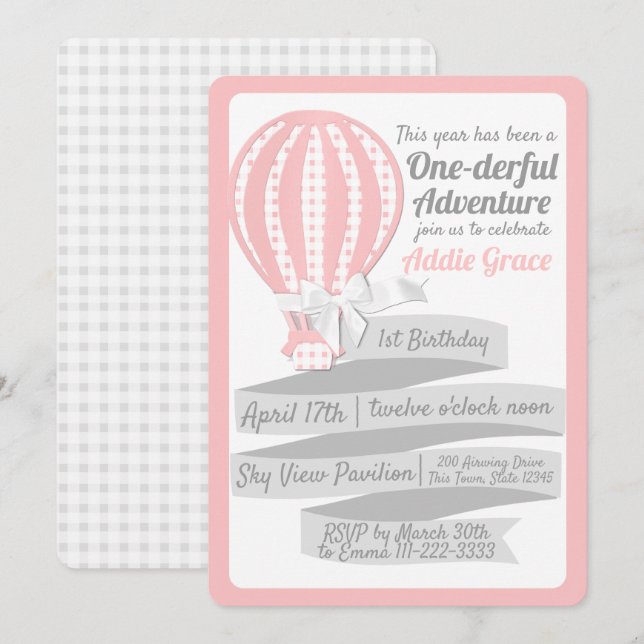 One-derful Adventure Hot Air Balloon 1st Birthday Invitation (Front/Back)