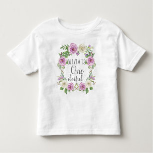 One derful Baby Girl Watercolor Lavender Floral Toddler T-shirt