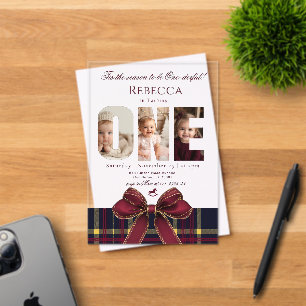 One derful Girl 1st Birthday Photo Preppy Holiday  Acrylic Invitations