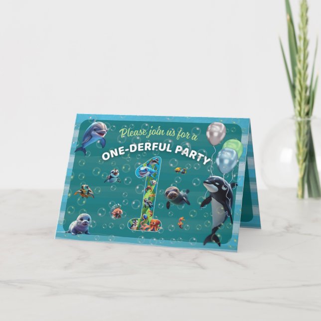 One-derful Party Folded Horizontal Invitation (Front)