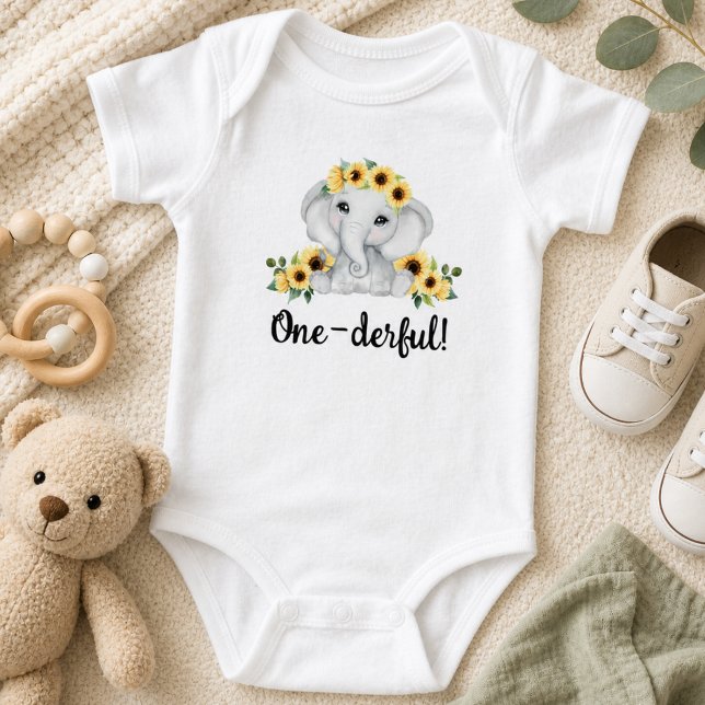 One-derful Rustic Elephant  Baby Bodysuit (Creator Uploaded)