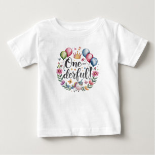 One-derful Watercolor Unicorn Birthday Baby T-Shirt