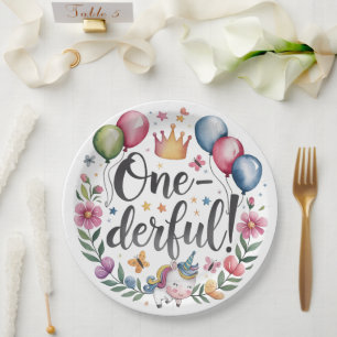 One-derful Watercolor Unicorn Birthday Paper Plate