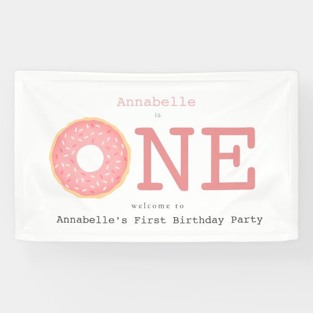 ONE Doughnut Pink Girl's First Birthday Banner (Horizontal)