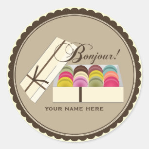 One Dozen French Macarons Bonjour Personalized Classic Round Sticker