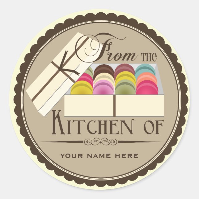 One Dozen French Macarons "From The Kitchen Of" Classic Round Sticker (Front)