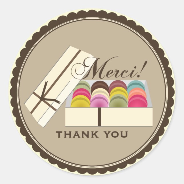 One Dozen French Macarons Merci Thank You Classic Round Sticker (Front)