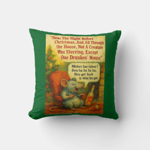 One Drunken' Mouse – Christmas Card Chaos Throw Pillow