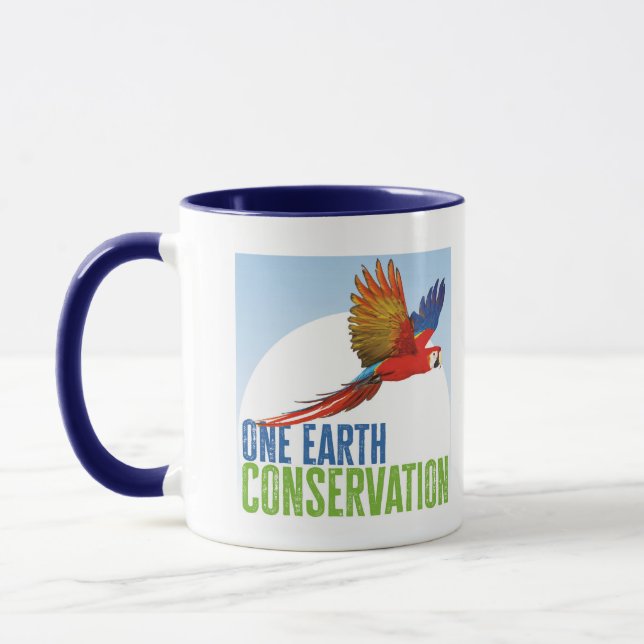 One Earth Conservation coffee mug blue interior (Left)