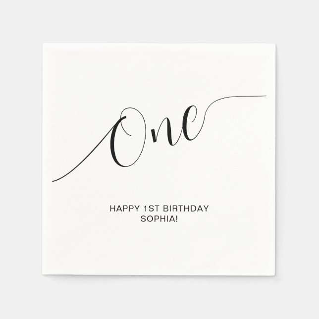 One Elegant Handwritten Script 1st Birthday Napkin (Front)
