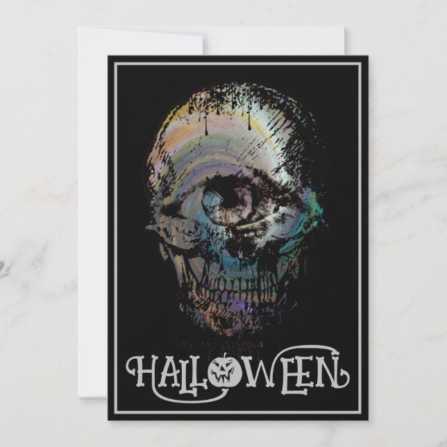 ONE EYE SKULL DEAD HALLOWEEN COSTUME PARTY INVITATION (Front)