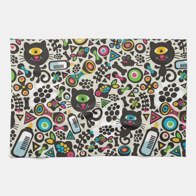 One Eyed Black Cat Kitchen Towel (Horizontal)