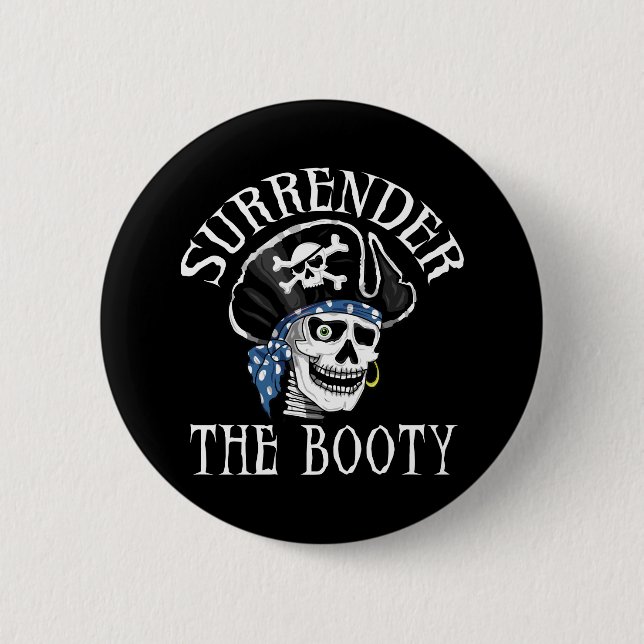 One-eyed Pirate Skull and Crossbones 2 Inch Round Button (Front)