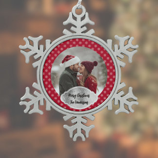 One Family Photo Red Snowflake Shape Christmas Snowflake Pewter Christmas Ornament