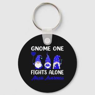 One Fights Alone Blue Ribbon Ataxia Awareness Keychain