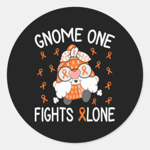 One Fights Alone Leukaemia Awareness Gnome Pun 1  Classic Round Sticker