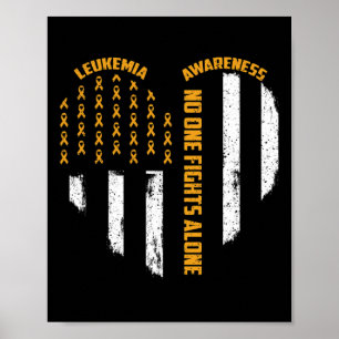 One Fights Usa Flag Heart Alone Leukaemia Awarenes Poster
