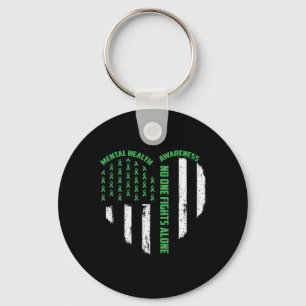 One Fights Usa Flag Heart Alone Mental Health Awar Keychain