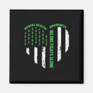 One Fights Usa Flag Heart Alone Mental Health Awar Magnet