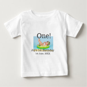 One first birthday photo modern add name date baby T-Shirt