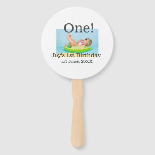 One first birthday photo modern add name date hand fan