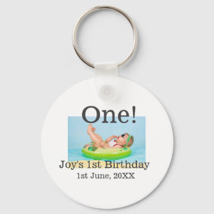 One first birthday photo modern add name date keychain