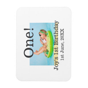 One first birthday photo modern add name date  magnet
