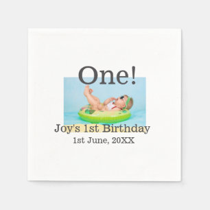 One first birthday photo modern add name date napkin