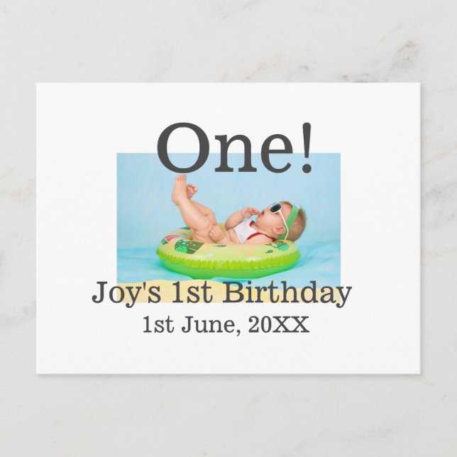 One first birthday photo modern add name date  postcard (Front)