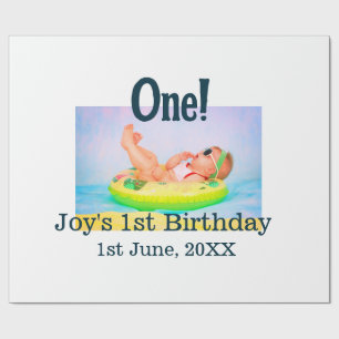 One first birthday photo modern add name date  wrapping paper