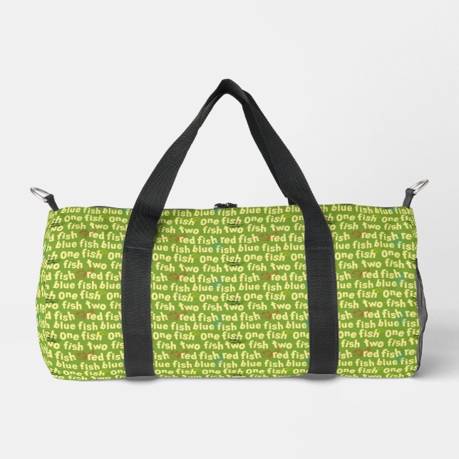 One Fish Two Fish Typography Pattern Duffle Bag (Front)