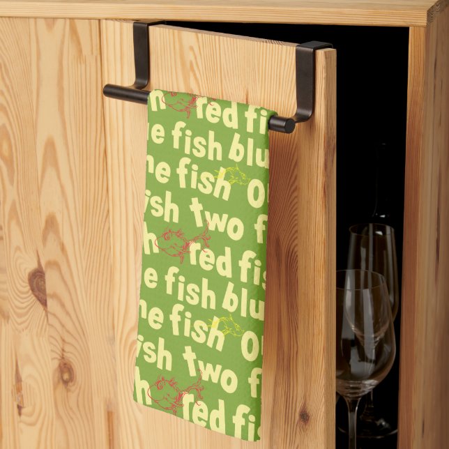 One Fish Two Fish Typography Pattern Kitchen Towel (Thirds Fold)