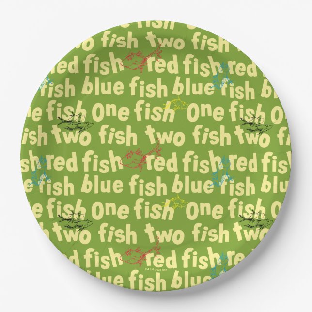 One Fish Two Fish Typography Pattern Paper Plate (Front)