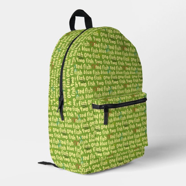 One Fish Two Fish Typography Pattern Printed Backpack (Back Corner Left)