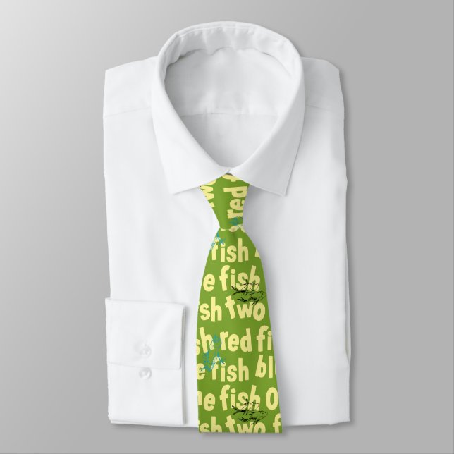 One Fish Two Fish Typography Pattern Tie (Tied)