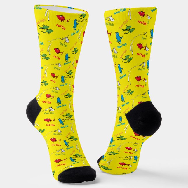 One Fish Two Fish Yellow Pattern Socks (Angled)