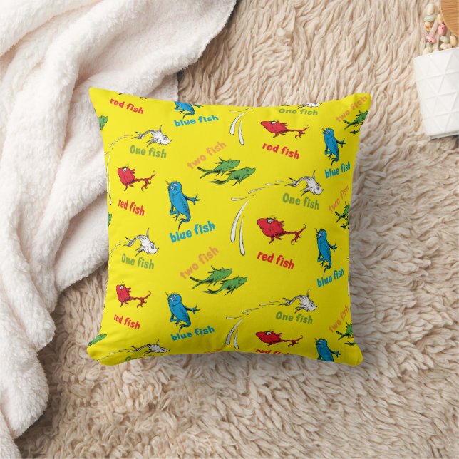 One Fish Two Fish Yellow Pattern Throw Pillow (Blanket)