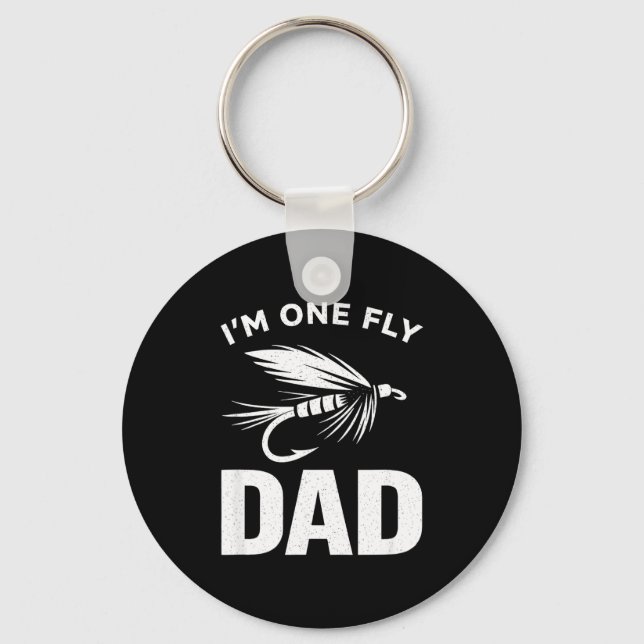 One fly dad funny proud angler fathers day keychain (Front)