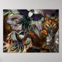 One for Sorrow Magpie and Fox Digital Illustration