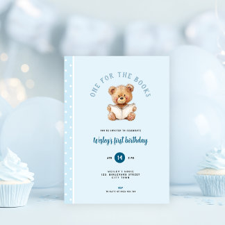 One for the Book 1st Birthday Invitation for Boys