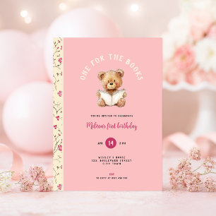 One for the Book 1st Birthday invitation for girls